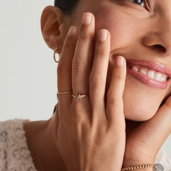 LIKE NEW MEJURI 14K YELLOW GOLD, PAVÉ NATURAL DIAMOND STAR OPEN RING 7 + 🎁 - Picture 2 of 5